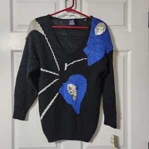 David Brett Vintage 1980's Black And Blue Sequined Sweater